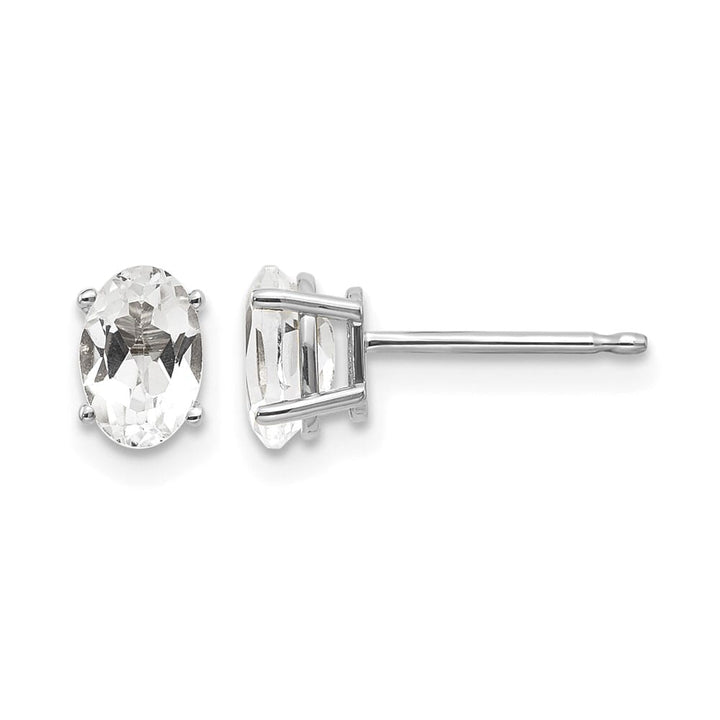 14K White Gold 6x4 Oval April/White Topaz Post Earrings, view 1 of 4