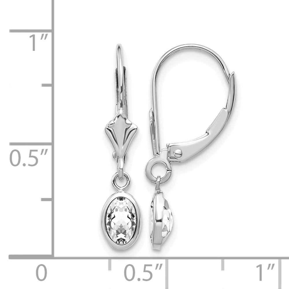 14K White Gold 6x4 Oval Bezel April/White Topaz Leverback Earrings, view 4 of 4