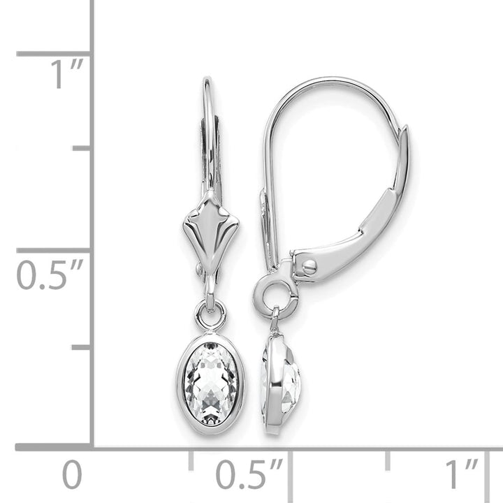 14K White Gold 6x4 Oval Bezel April/White Topaz Leverback Earrings, view 4 of 4