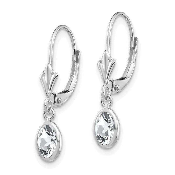 14K White Gold 6x4 Oval Bezel April/White Topaz Leverback Earrings, view 2 of 4