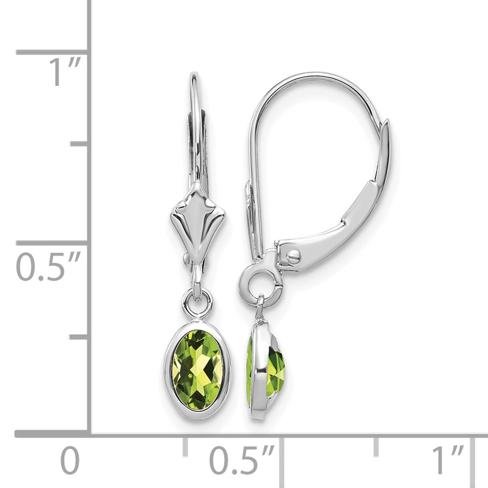 14K White Gold 6x4 Oval Bezel August/Peridot Leverback Earrings, view 4 of 4