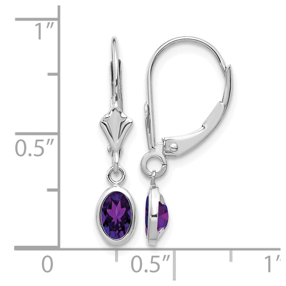 14K White Gold 6x4 Oval Bezel February/Amethyst Leverback Earrings, view 4 of 4