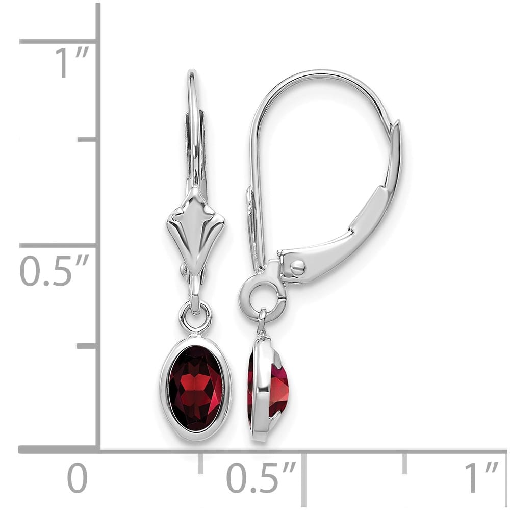 14K White Gold 6x4 Oval Bezel January/Garnet Leverback Earrings, view 4 of 4