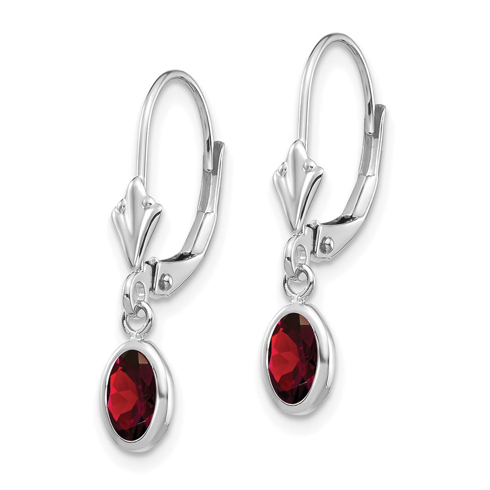 14K White Gold 6x4 Oval Bezel January/Garnet Leverback Earrings, view 2 of 4