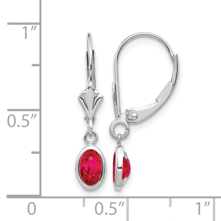 14K White Gold 6x4 Oval Bezel July/Ruby Leverback Earrings, view 4 of 4