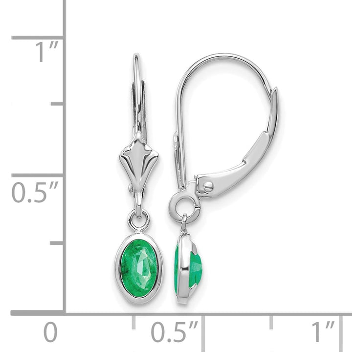 14K White Gold 6x4 Oval Bezel May/Emerald Leverback Earrings, view 4 of 4