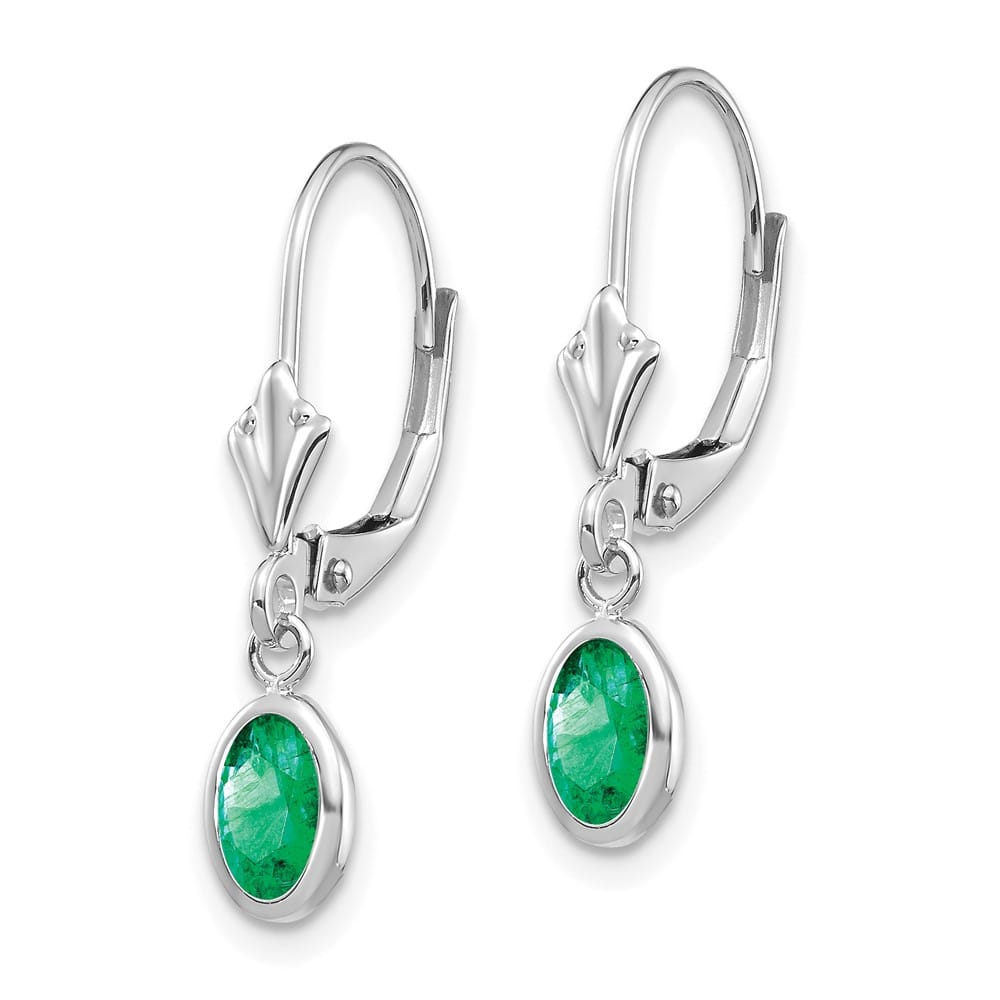 14K White Gold 6x4 Oval Bezel May/Emerald Leverback Earrings, view 2 of 4