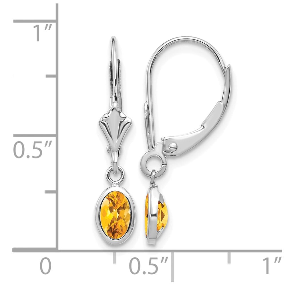 14K White Gold 6x4 Oval Bezel November/Citrine Leverback Earrings, view 4 of 4