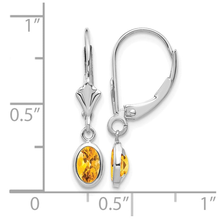 14K White Gold 6x4 Oval Bezel November/Citrine Leverback Earrings, view 4 of 4
