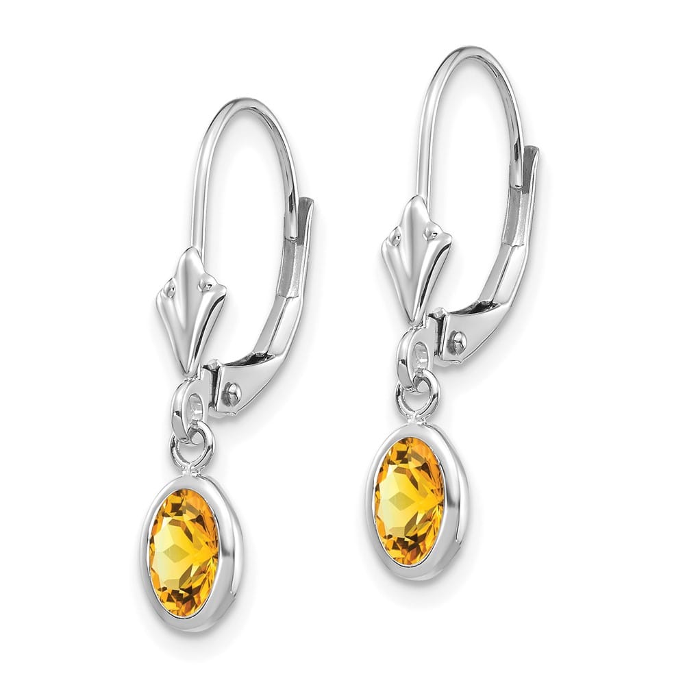 14K White Gold 6x4 Oval Bezel November/Citrine Leverback Earrings, view 2 of 4