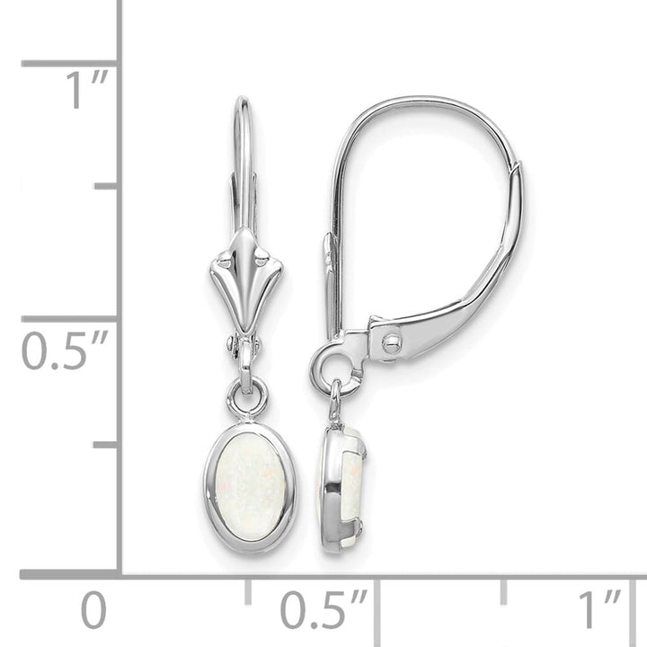 14K White Gold 6x4 Oval Bezel October/Opal Leverback Earrings, view 4 of 4