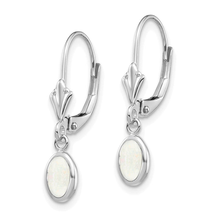 14K White Gold 6x4 Oval Bezel October/Opal Leverback Earrings, view 2 of 4