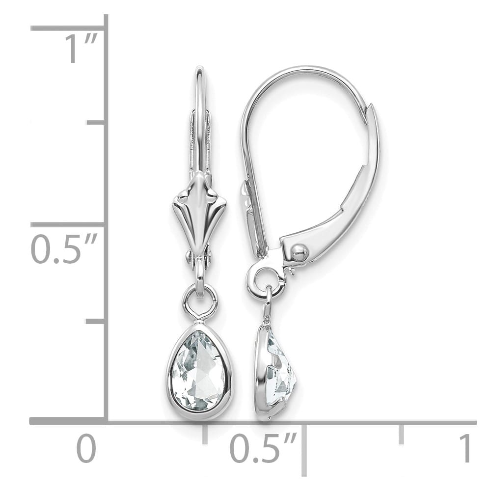 14K White Gold 6x4 Pear Bezel April/White Topaz Leverback Earrings, view 4 of 4