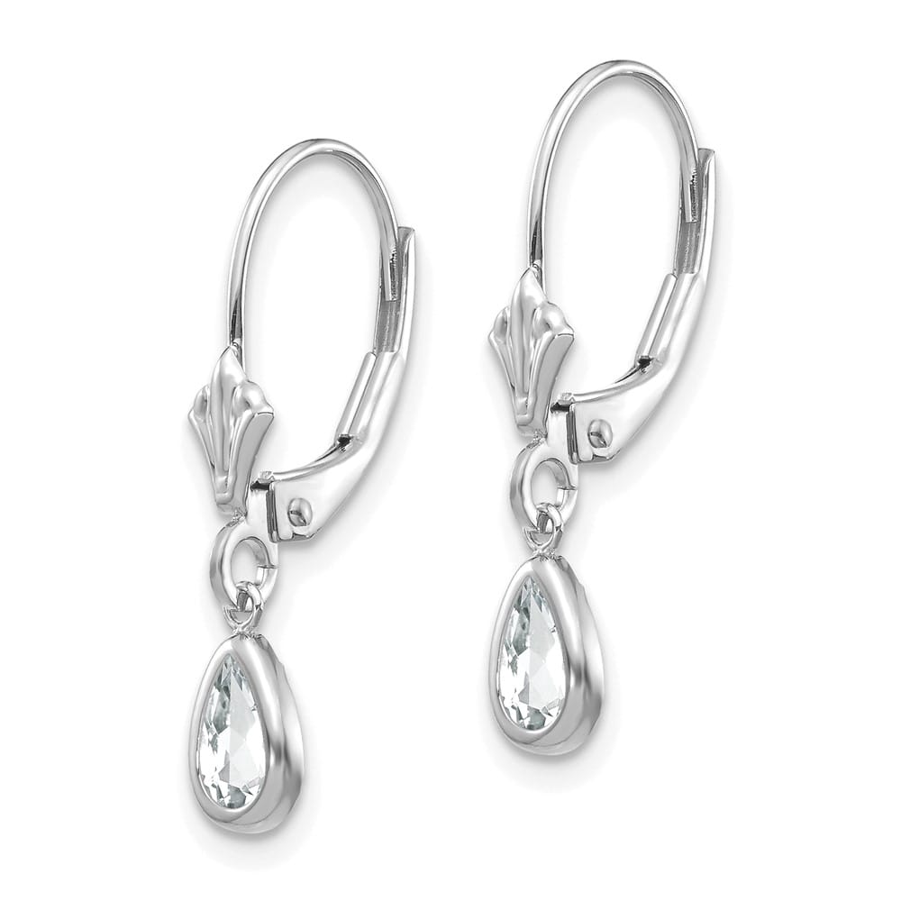 14K White Gold 6x4 Pear Bezel April/White Topaz Leverback Earrings, view 2 of 4