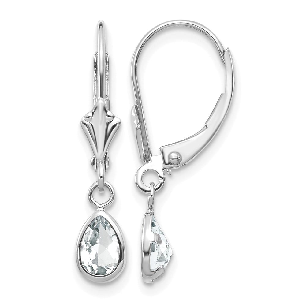 14K White Gold 6x4 Pear Bezel April/White Topaz Leverback Earrings, view 1 of 4