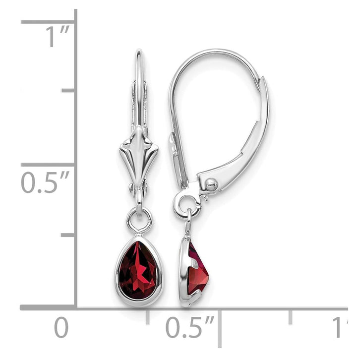 14K White Gold 6x4 Pear Bezel January/Garnet Leverback Earrings, view 4 of 4