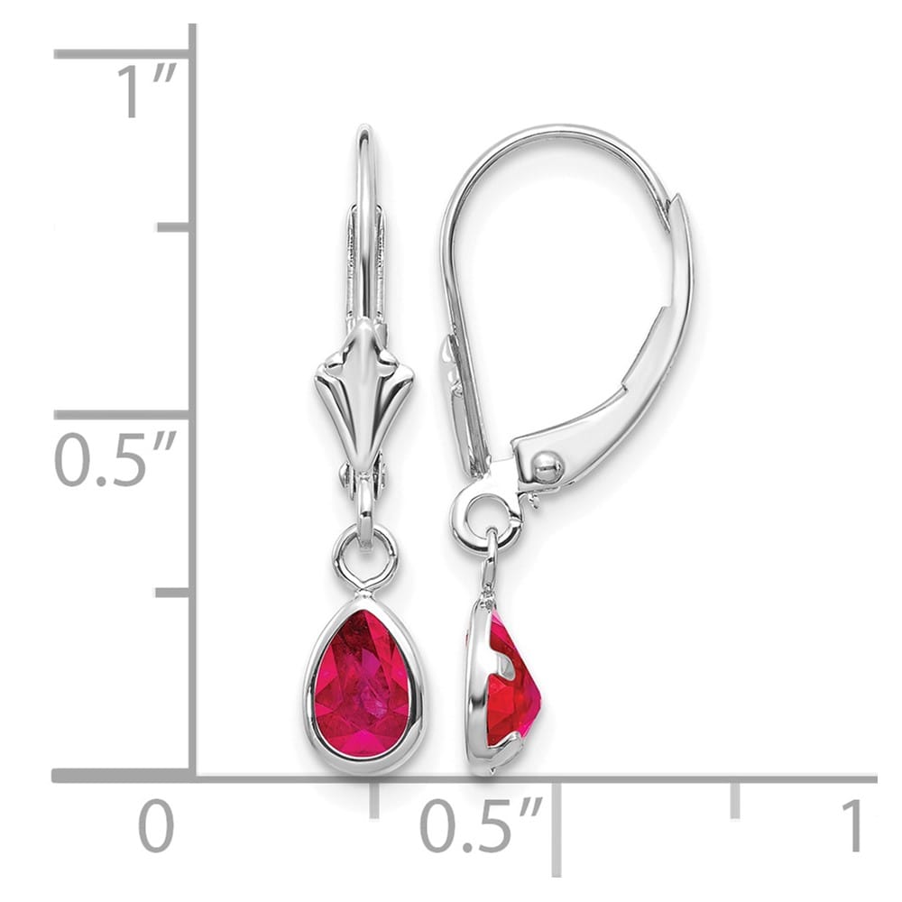 14K White Gold 6x4 Pear Bezel July/Ruby Leverback Earrings, view 4 of 4