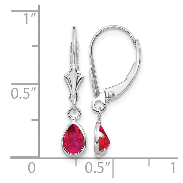 14K White Gold 6x4 Pear Bezel July/Ruby Leverback Earrings, view 4 of 4