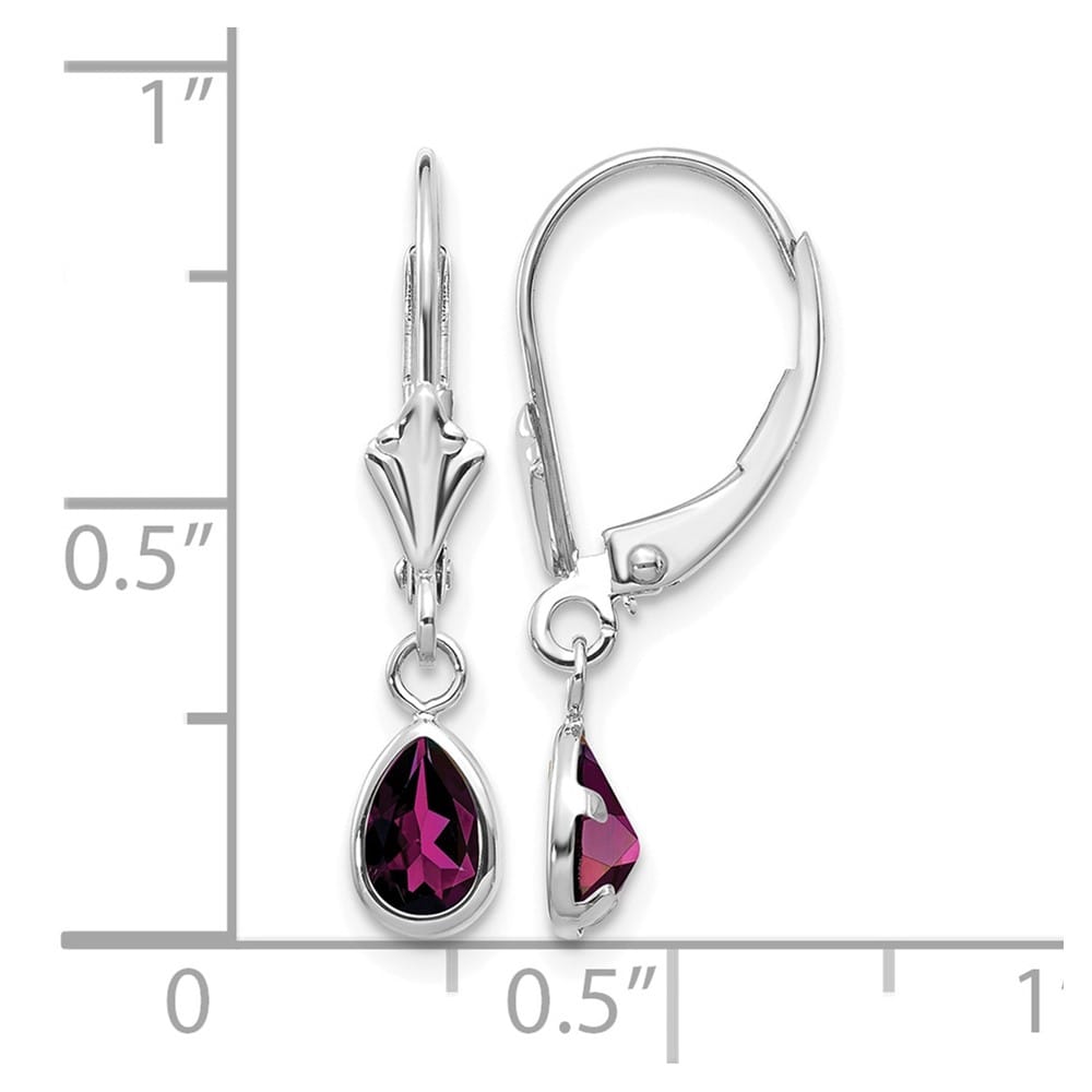 14K White Gold 6x4 Pear Bezel June/Rhodolite Garnet Leverback Earrings, view 4 of 4