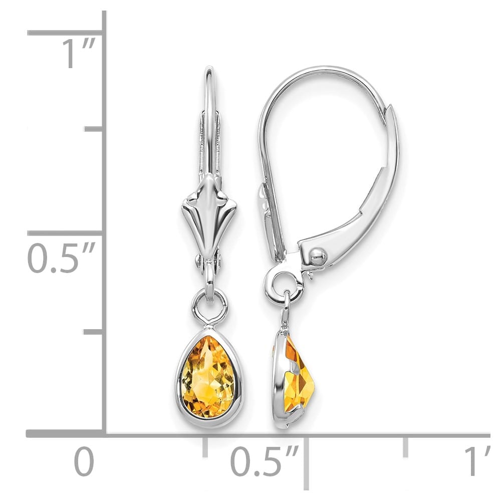 14K White Gold 6x4 Pear Bezel November/Citrine Leverback Earrings, view 4 of 4