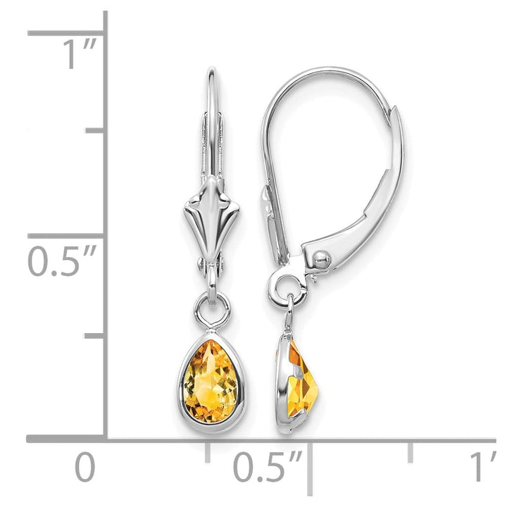 14K White Gold 6x4 Pear Bezel November/Citrine Leverback Earrings, view 4 of 4