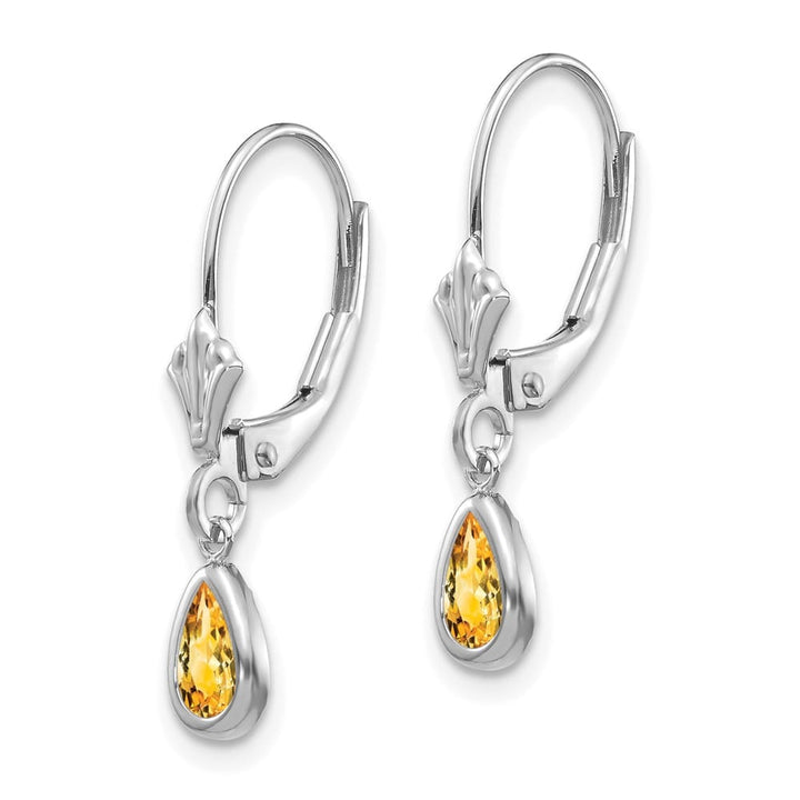 14K White Gold 6x4 Pear Bezel November/Citrine Leverback Earrings, view 2 of 4