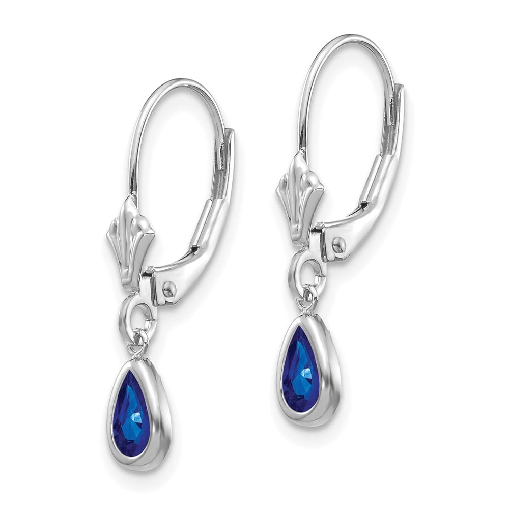 14K White Gold 6x4 Pear Bezel September/Sapphire Leverback Earrings, view 2 of 4