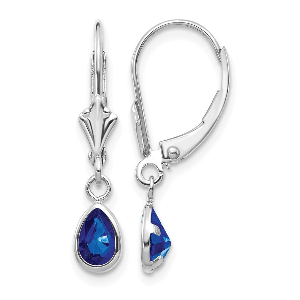 14K White Gold 6x4 Pear Bezel September/Sapphire Leverback Earrings, view 1 of 4