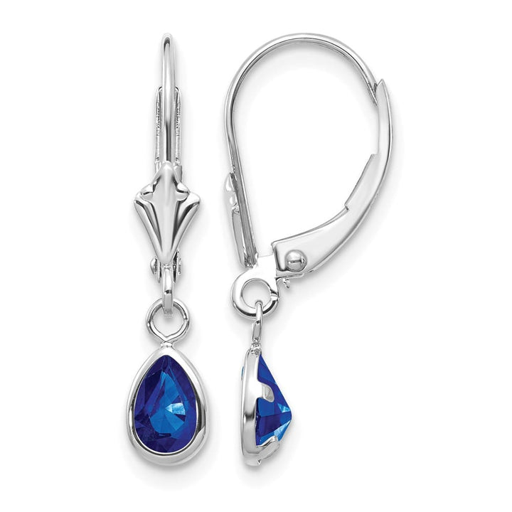 14K White Gold 6x4 Pear Bezel September/Sapphire Leverback Earrings, view 1 of 4