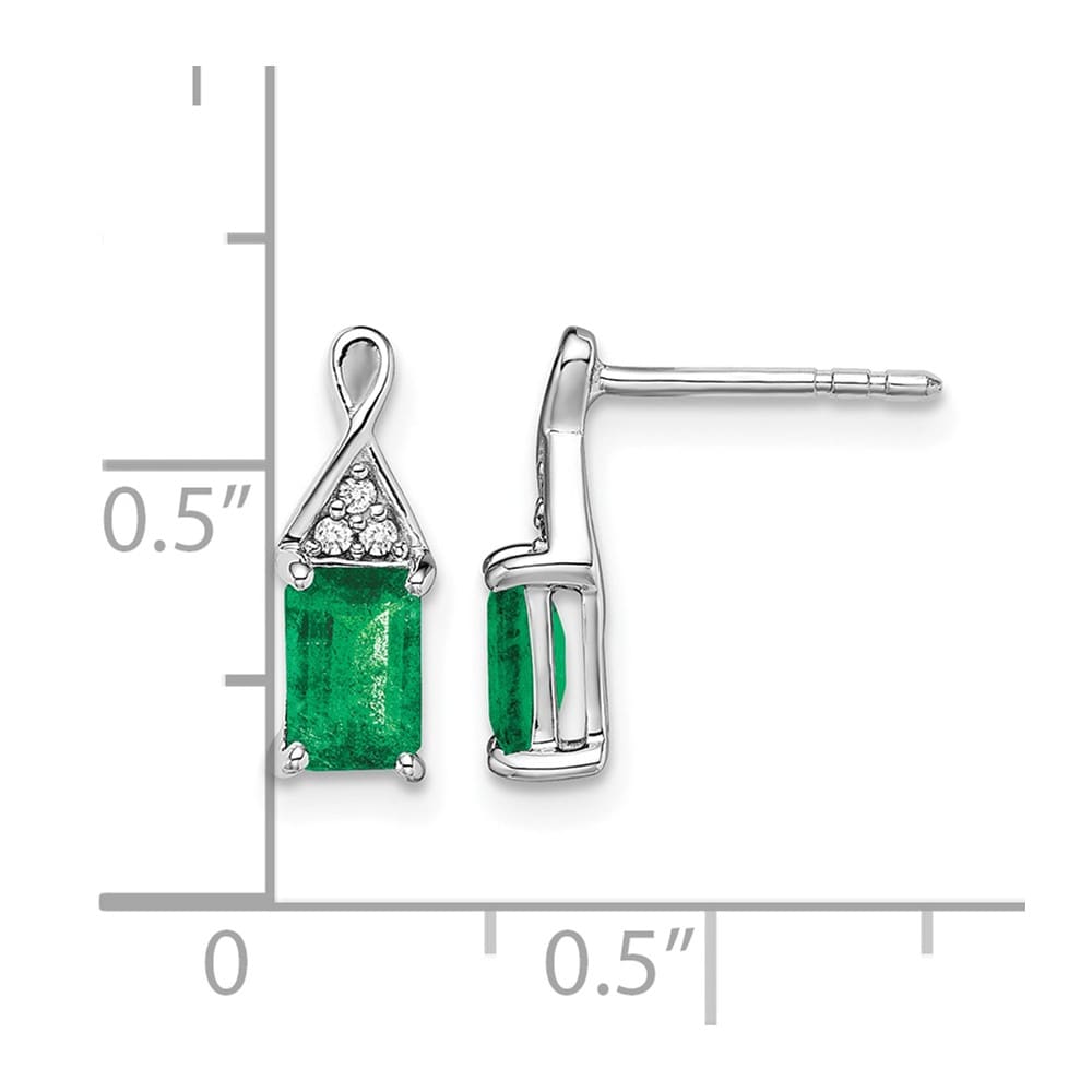 14K White Gold 6x4mm Emerald-cut Emerald and Diamond Post Earrings, view 4 of 4