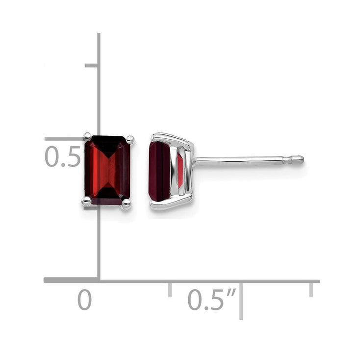 14K White Gold 6x4mm Emerald-cut Garnet Post Earrings, view 4 of 4