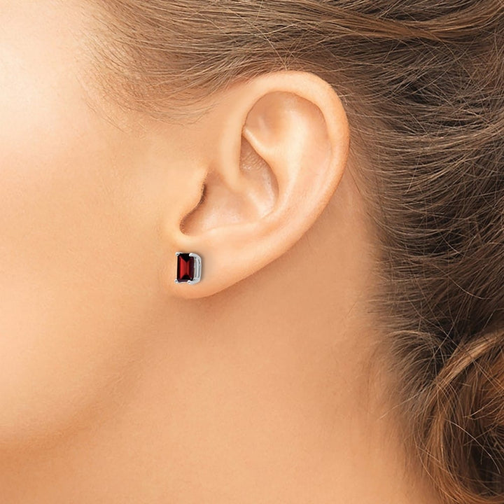 14K White Gold 6x4mm Emerald-cut Garnet Post Earrings, view 3 of 4