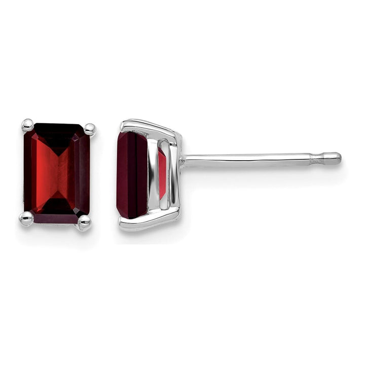 14K White Gold 6x4mm Emerald-cut Garnet Post Earrings, view 1 of 4