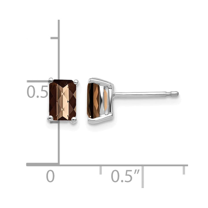 14K White Gold 6x4mm Octagon Checker-Cut Smoky Quartz Post Earrings, view 4 of 4