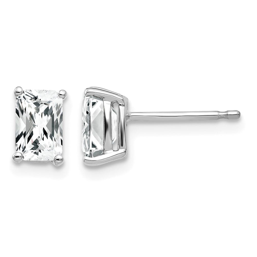 14K White Gold 6x4mm Octagon Radiant-Cut Cubic Zirconia Post Earrings, view 1 of 4