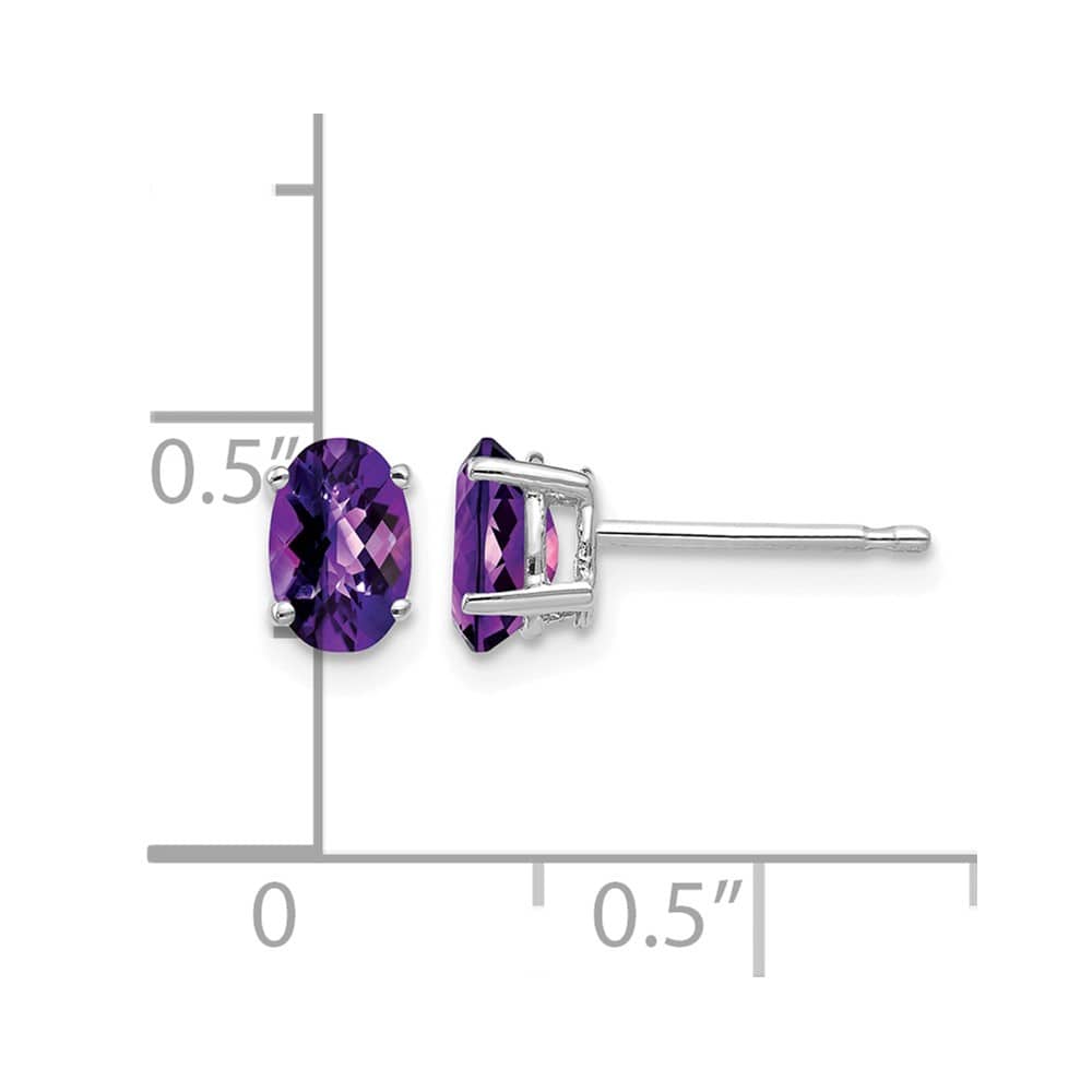 14K White Gold 6x4mm Oval Checker-cut Amethyst Post Earrings, view 4 of 4