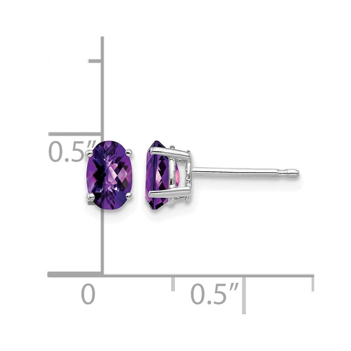 14K White Gold 6x4mm Oval Checker-cut Amethyst Post Earrings, view 4 of 4