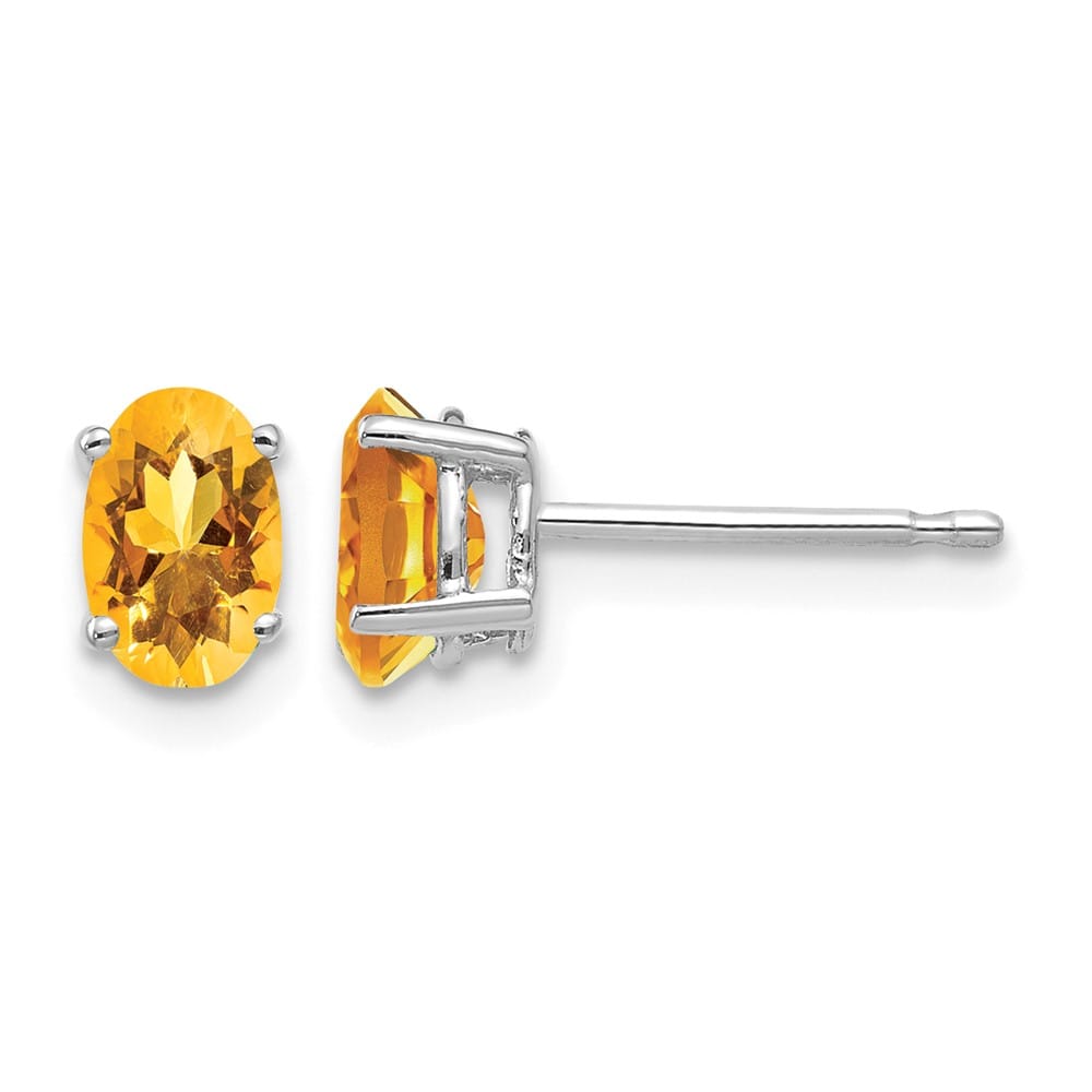 14K White Gold 6x4mm Oval Citrine Stud Earrings, view 1 of 4