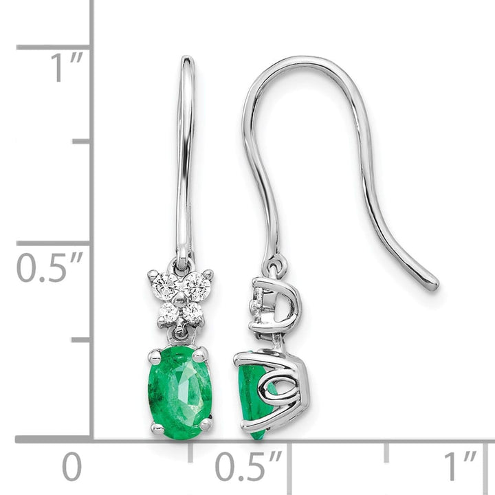14K White Gold 6x4mm Oval Emerald and Diamond Shepherd Hook Earrings, view 4 of 4