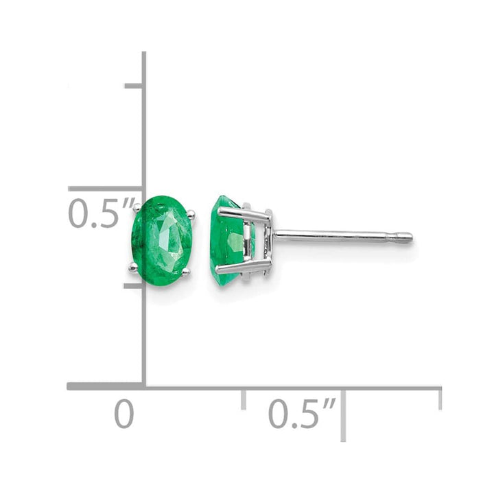 14K White Gold 6x4mm Oval Emerald Post Earrings, view 4 of 4