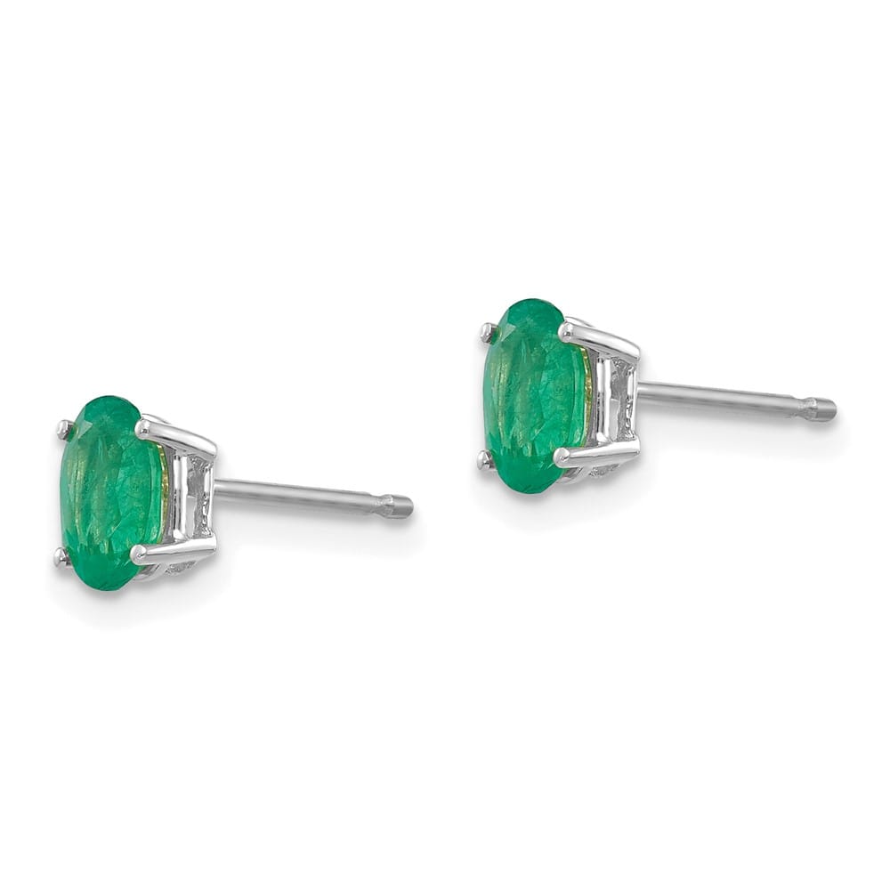 14K White Gold 6x4mm Oval Emerald Post Earrings, view 2 of 4