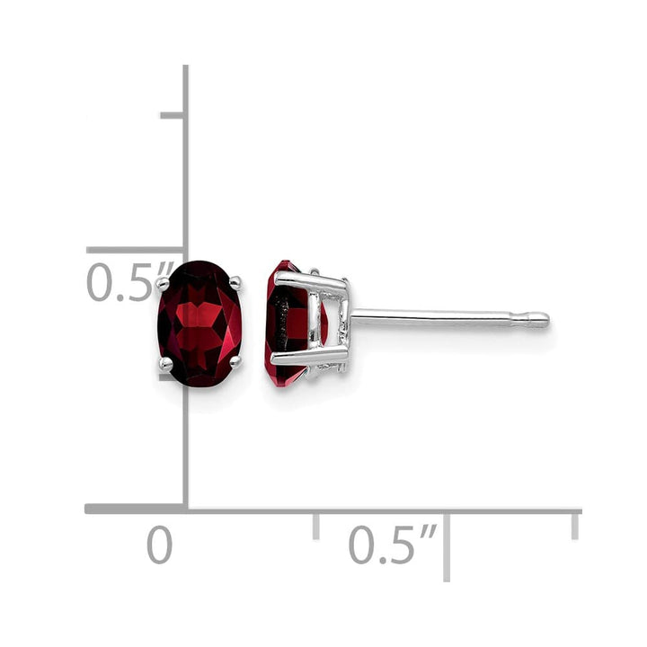 14K White Gold 6x4mm Oval Garnet Post Earrings, view 4 of 4