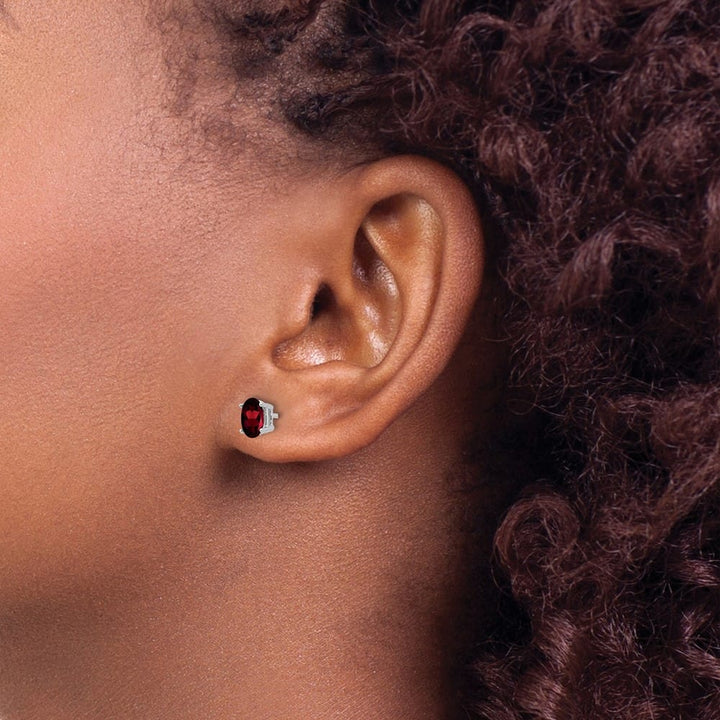 14K White Gold 6x4mm Oval Garnet Post Earrings, view 3 of 4