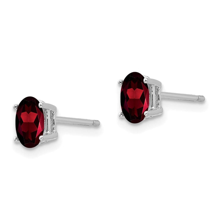 14K White Gold 6x4mm Oval Garnet Post Earrings, view 2 of 4