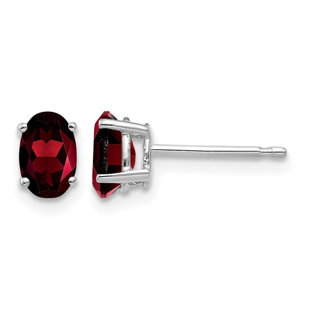 14K White Gold 6x4mm Oval Garnet Post Earrings, view 1 of 4