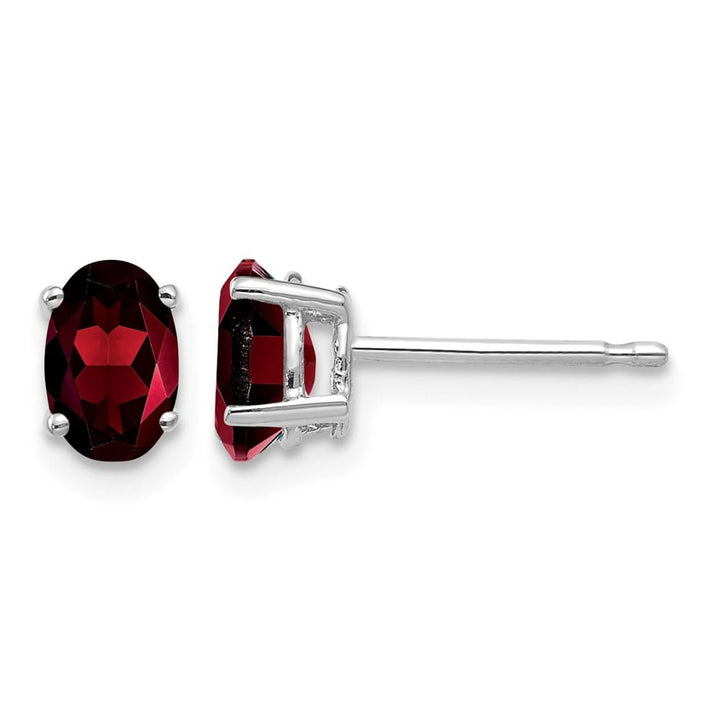 14K White Gold 6x4mm Oval Garnet Post Earrings, view 1 of 4