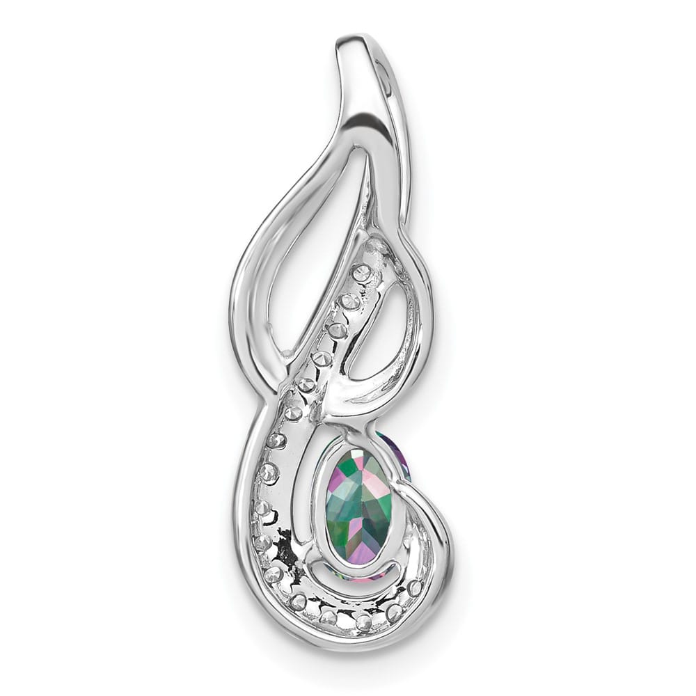 14K White Gold 6x4mm Oval Mystic Fire Topaz and Diamond Swirl Pendant