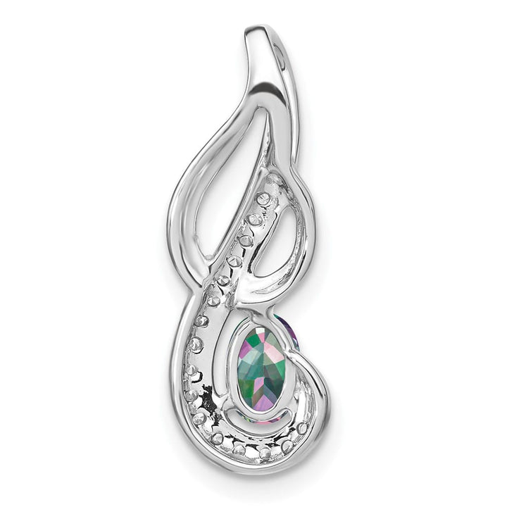 14K White Gold 6x4mm Oval Mystic Fire Topaz and Diamond Swirl Pendant