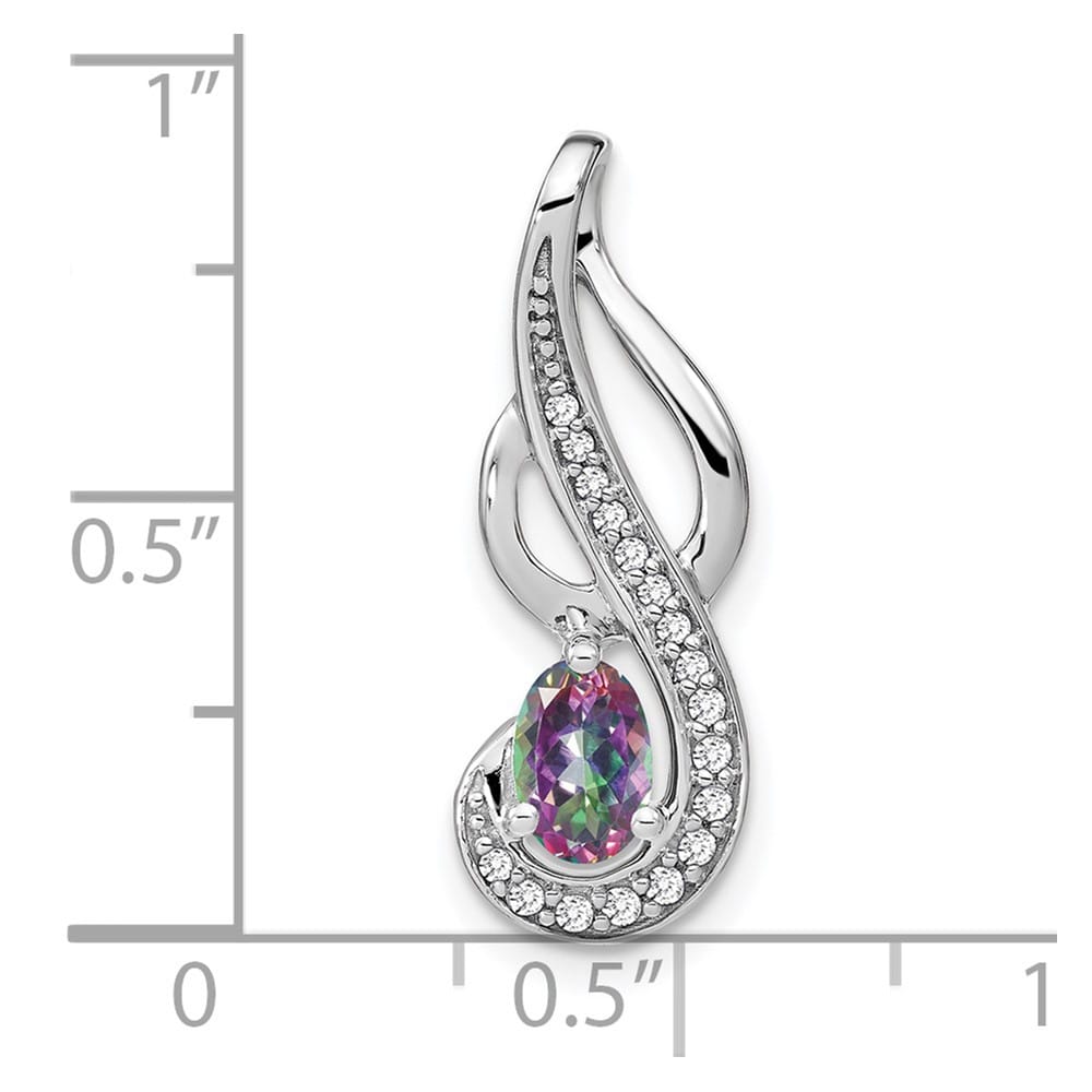 14K White Gold 6x4mm Oval Mystic Fire Topaz and Diamond Swirl Pendant