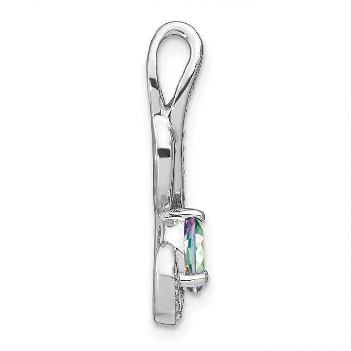 14K White Gold 6x4mm Oval Mystic Fire Topaz and Diamond Swirl Pendant